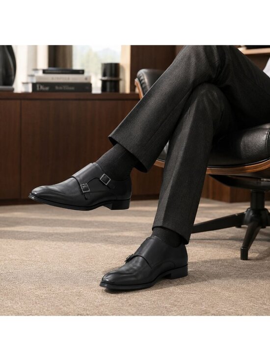 SD1 - Dune London Situation Black Leather Double Monk Strap Shoes Men’s 42/9 NIB main image 11